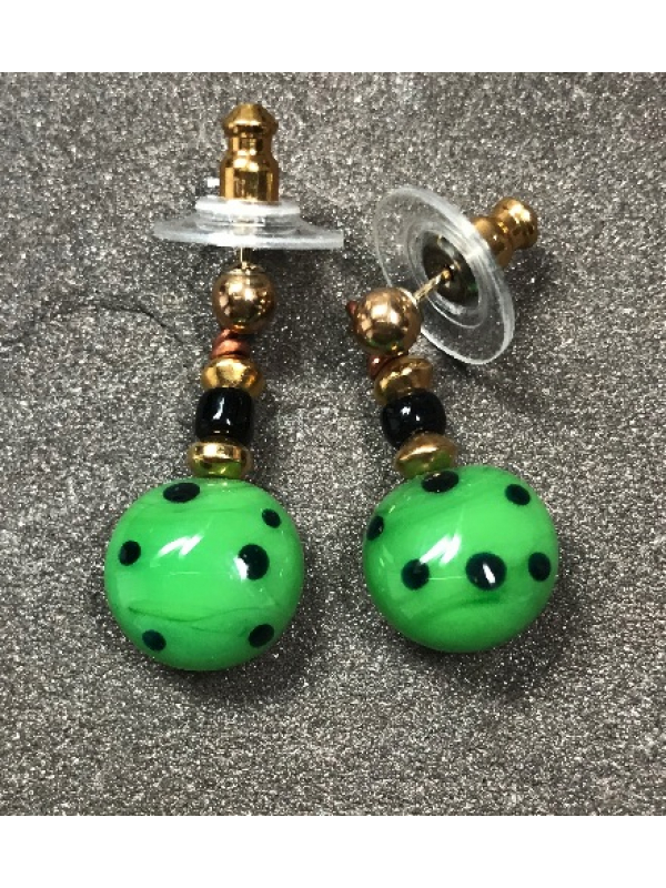 Apple green with black dot earrings