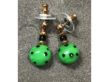 Apple green with black dot earrings